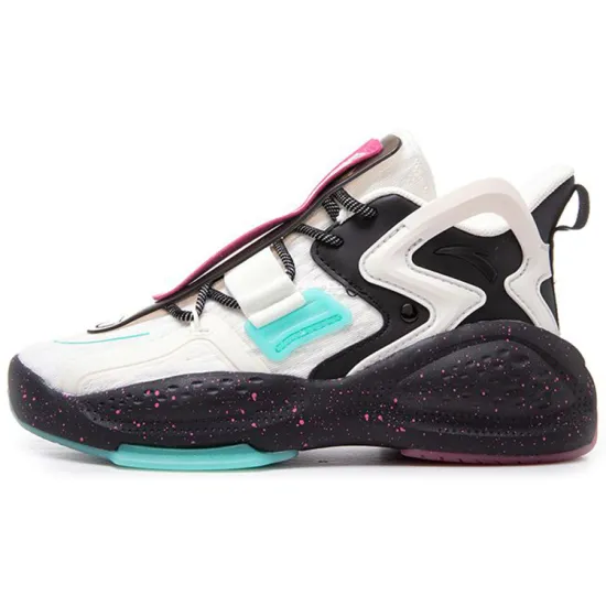 ANTA Bastard Casual Shoes Women's Low-Top Ivory White Black/Fluorescent Aqua Green