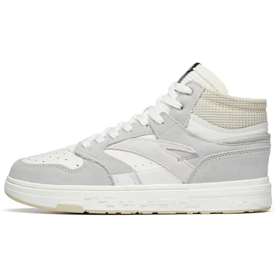 ANTA Skateboard Shoes Men Mid-Top Ash Gray/Ivory White/Beige Yellow
