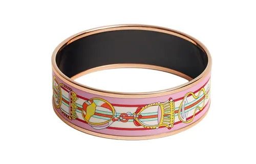 HERMES Enamel Rose Gold Plated Bangles Women's Pink