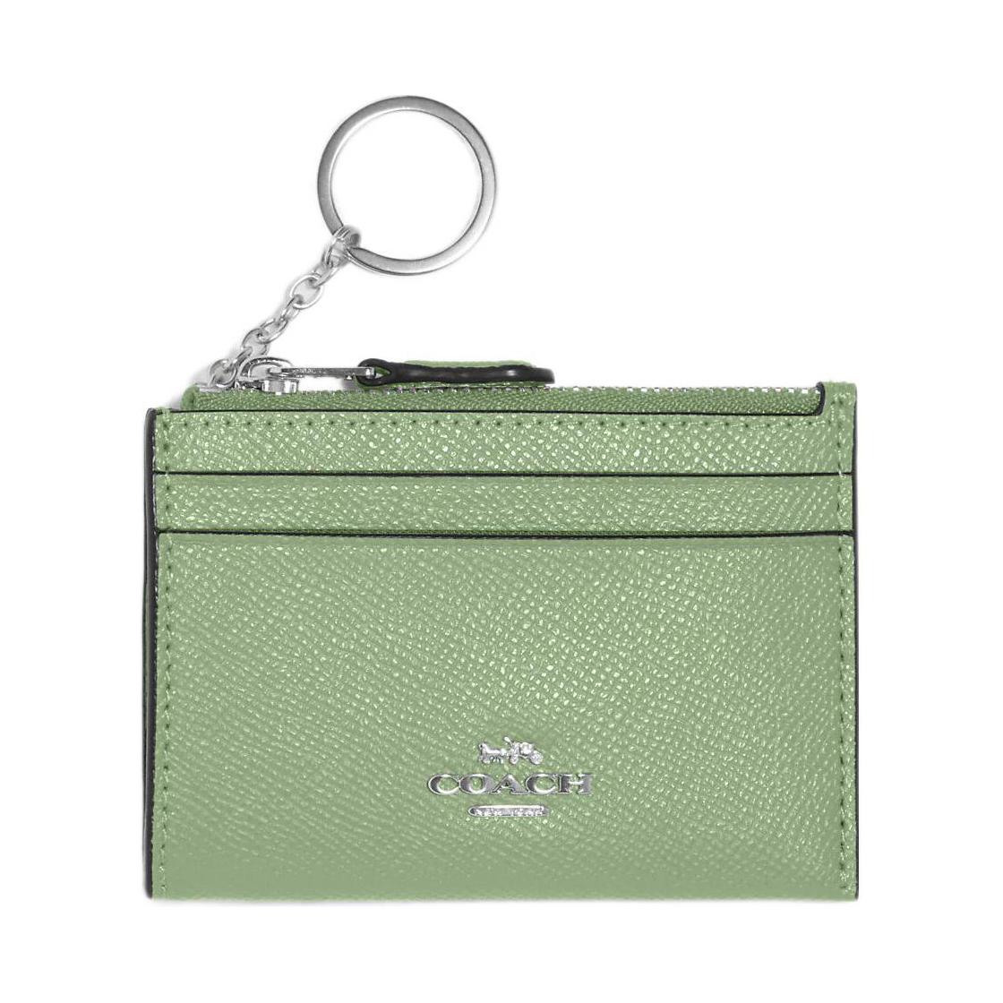 COACH Skinny Id Case Cross Grain Leather Document Bag Card Holder Card Holder Card Holder Mini Women's Grass Green