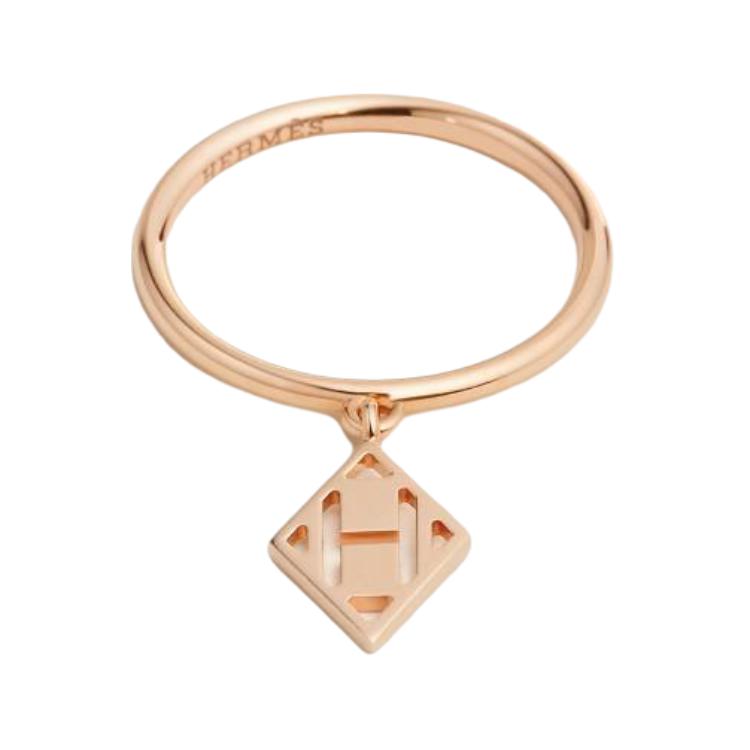 HERMES Brand Logo 18K Gold Rings Women's Rose Gold