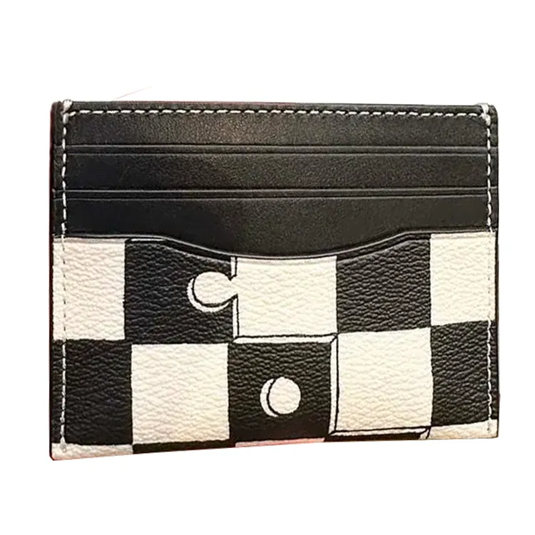 COACH Card Case Artificial Leather, Plastic With Cow Leather Card Holder Regular Women's Black & Chalk White