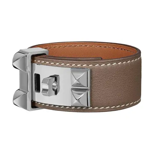 HERMES Collier De Chien Calfskin Wristbands Women's Brown