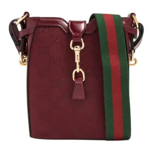 GUCCI Canvas With Leather Bucket Bags Crossbody Bag, Shoulder Bag Women's Red
