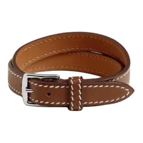 HERMES Etriviere Leather Wristbands Men's Brown