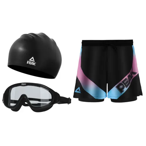 Peak fashion anti-embarrassing double-layer swimming trunks flat swimming suit polyester fiber spandex PC resin silicone water park seaside vacation indoor swimming pool men's style