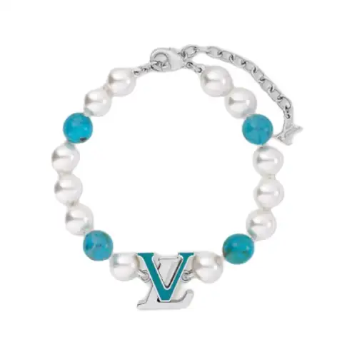 LOUIS VUITTON Brass, Green, Turquoise, Metal Bracelets Men's White/Blue