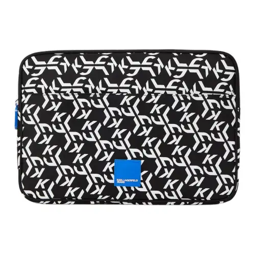 KARL LAGERFELD logo patch zipper closure polyamide computer bag unisex couple style black with white