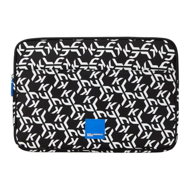 KARL LAGERFELD logo patch zipper closure polyamide computer bag unisex couple style black with white