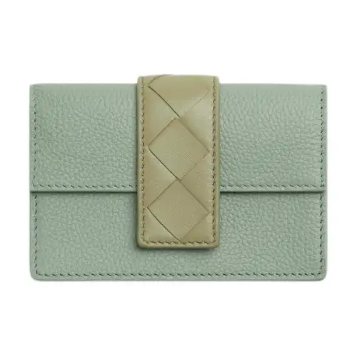 Bottega Veneta Calfskin Card Holder Regular Women's New Sage Green & Stone Color & Khaki