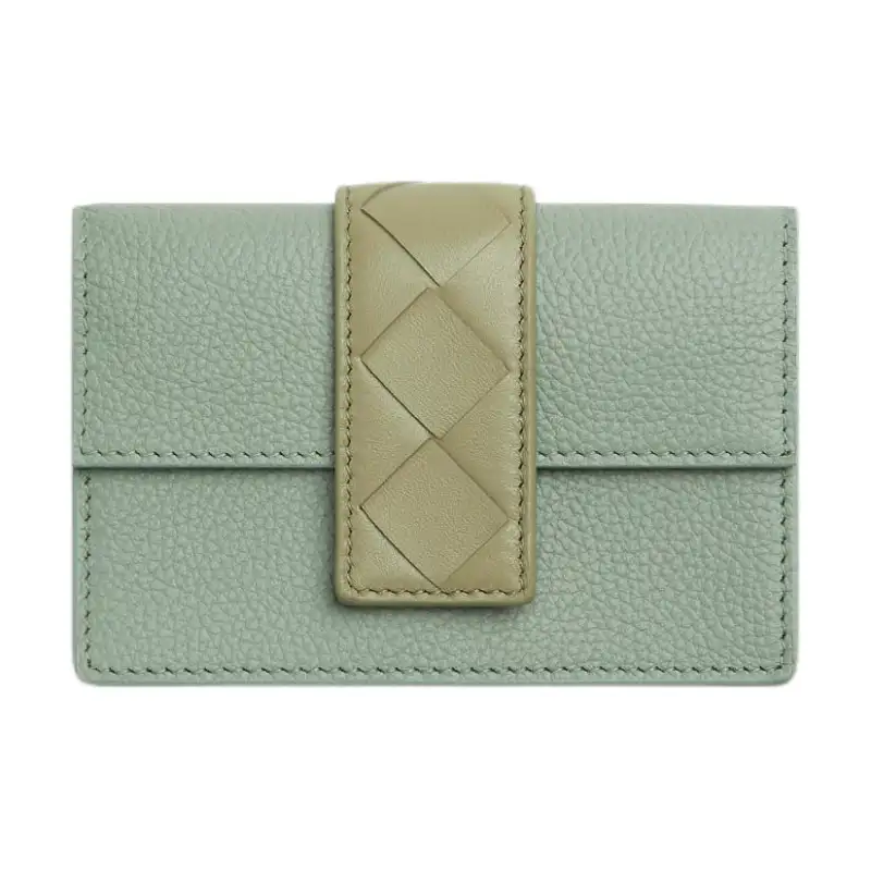 Bottega Veneta Calfskin Card Holder Regular Women's New Sage Green & Stone Color & Khaki