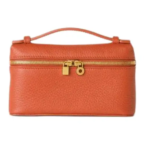 Loro Piana Cow Leather Clutch Mini Women's Dreamy Coral & Sun Gold