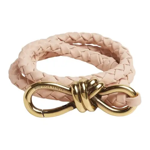 Bottega Veneta Woven Design Lambskin Leather Belts Women's Pink