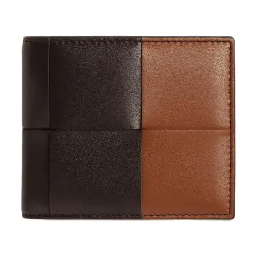 Bottega Veneta CASSETTE Calfskin Wallet Men's Dark Brown & Brown