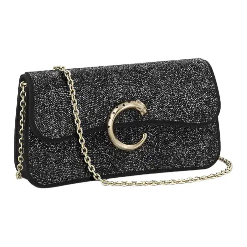 CARTIER Panthère De Cartier Non Woven Fabric Shoulder Bag, Crossbody Bag Mini Women's Black