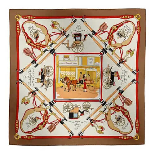 HERMES Horseback Thigh Mulberry Silk Scarves Women's Light Umber