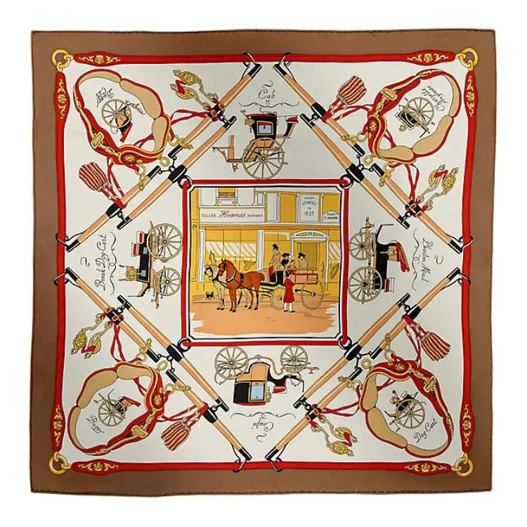 HERMES Horseback Thigh Mulberry Silk Scarves Women's Light Umber