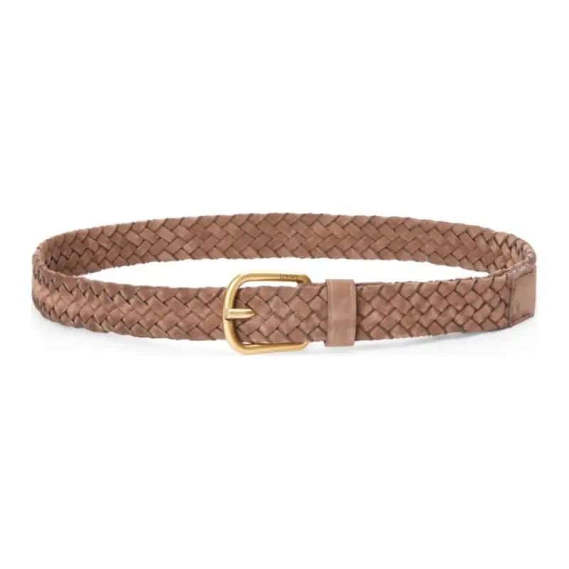 LOEWE Suede Cow Leather Belts Men's Vintage Gold Width 3.5cm