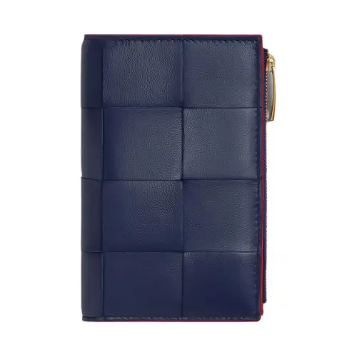 Bottega Veneta CASSETTE Lambskin Wallet Medium Women's Duke Blue & Dark Red