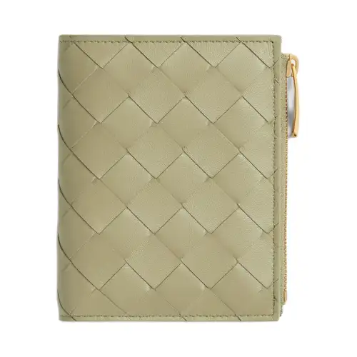 Bottega Veneta Intrecciato Calfskin Wallet Small Women's Travertine & New Sauge
