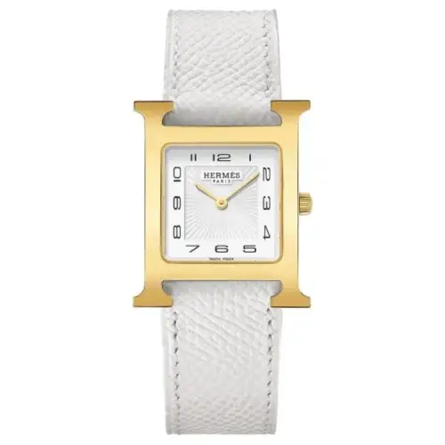 HERMES Heure H Collection Wrist Watches Quartz Movement Leather Strap 30mm White Dial Women's Watch 30m Water Resistant
