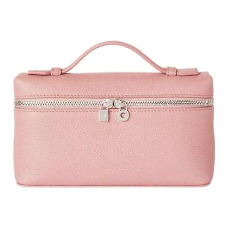 Loro Piana Cow Leather Makeup Bag Handbag Women's Rose Hazelnut