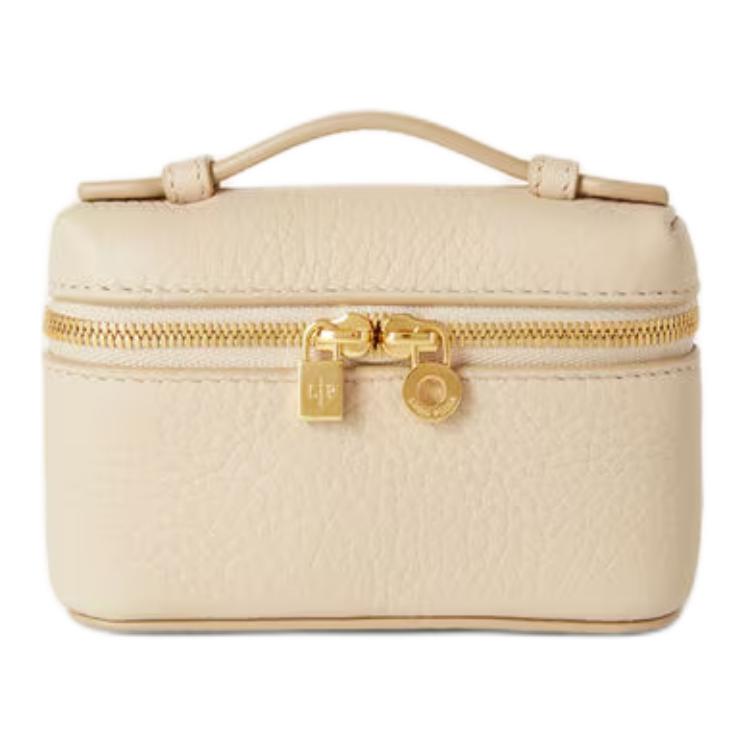 Loro Piana ExtraPocket Hammered Texture Calfskin Charm Coin Purse Women's Stone Color & Sun Gold