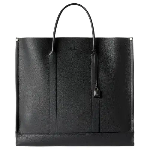 Loro Piana Cow Leather Tote Handbag Large Men's Black & Gunmetal Copper