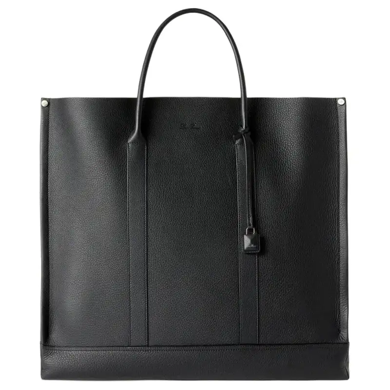 Loro Piana Cow Leather Tote Handbag Large Men's Black & Gunmetal Copper