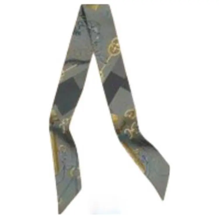 HERMES Letter Print Silk Scarves Men's Blue Gray/Green