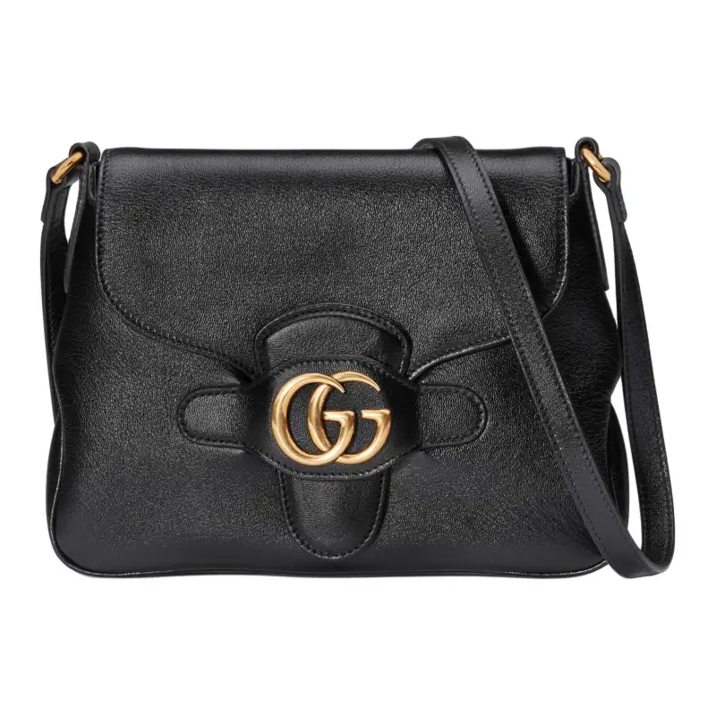 GUCCI Leather Messenger Bag, Shoulder Bag, Crossbody Bag Small Women's Black