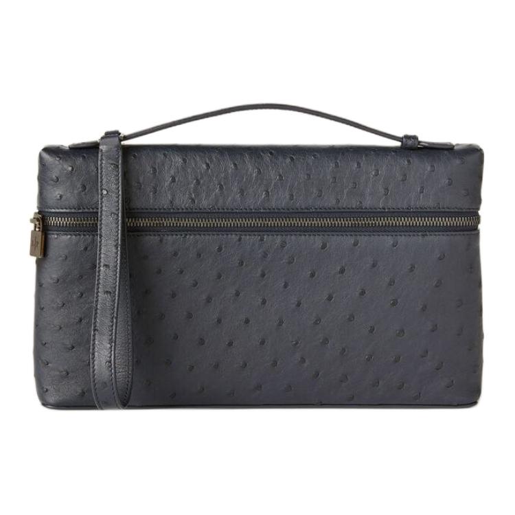 Loro Piana Ostrich Leather Handbag Clutch Men's Marine Blue