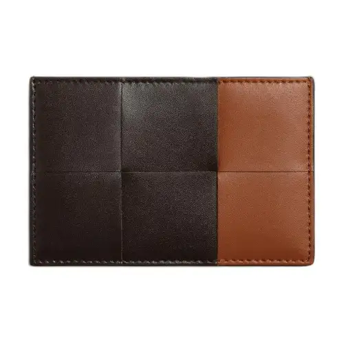 Bottega Veneta CASSETTE Calfskin Card Holder Men's Dark Brown & Brown