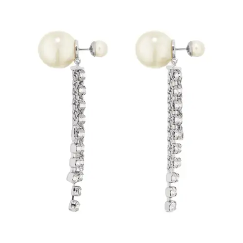 DIOR Metal Resin Crystal Earrings Women's Silver