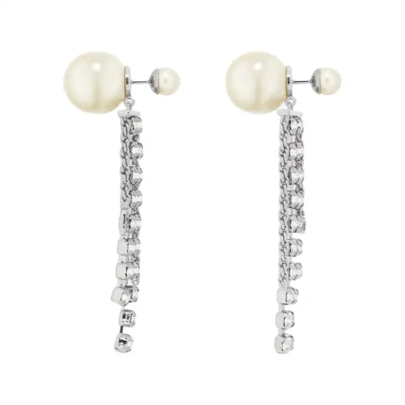 DIOR Metal Resin Crystal Earrings Women's Silver