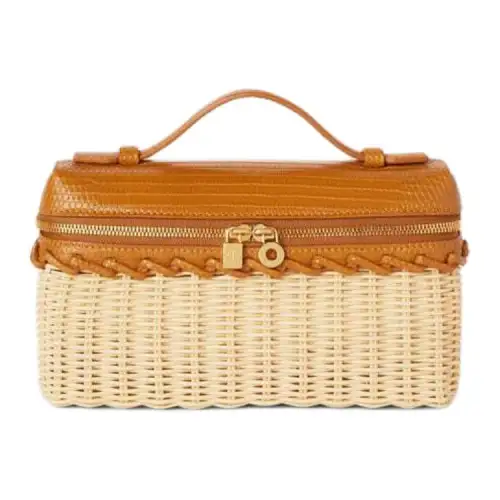 Loro Piana ExtraPocket Bamboo Fiber With Crocodile Leather Handbag Women's Malt Color, Wheat Color, Sun Gold Color.