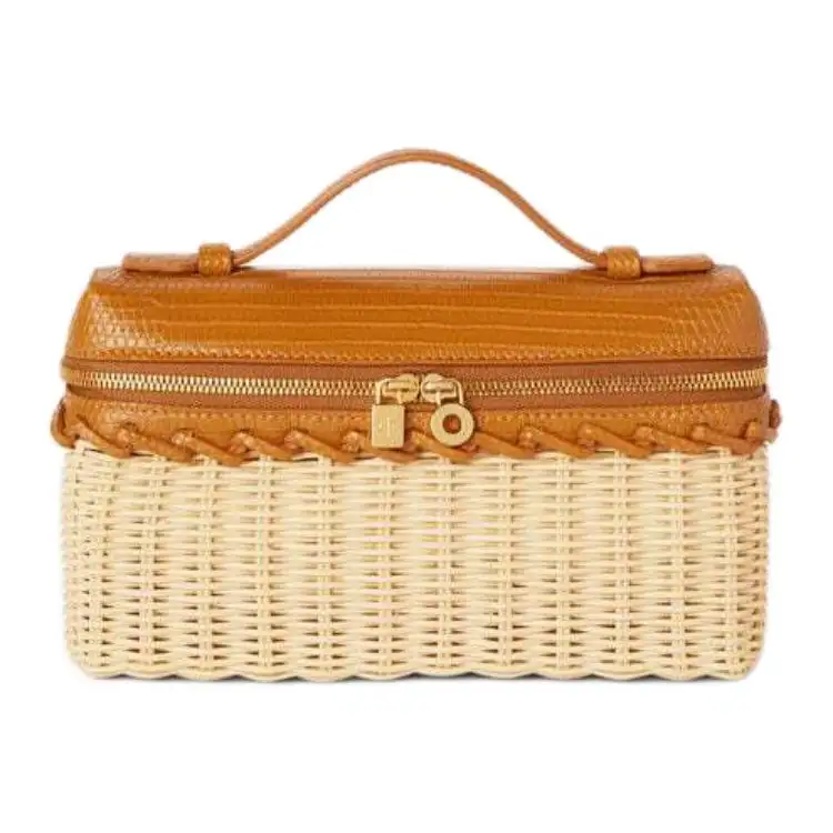 Loro Piana ExtraPocket Bamboo Fiber With Crocodile Leather Handbag Women's Malt Color, Wheat Color, Sun Gold Color.