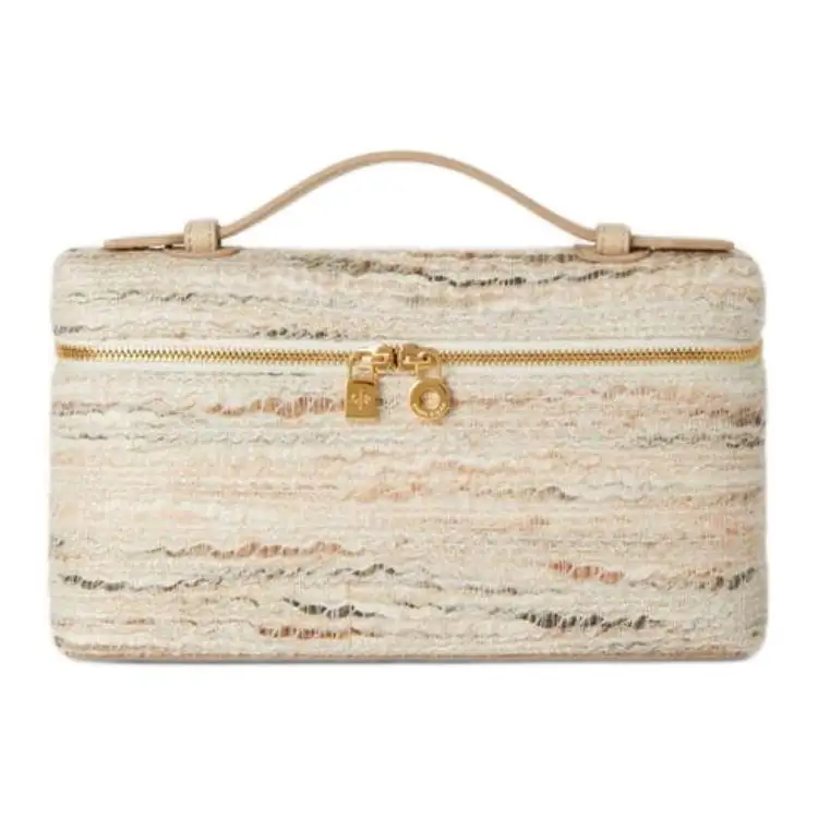 Loro Piana ExtraPocket Tweed Handbag Women's Pink & Stone Color & Gold