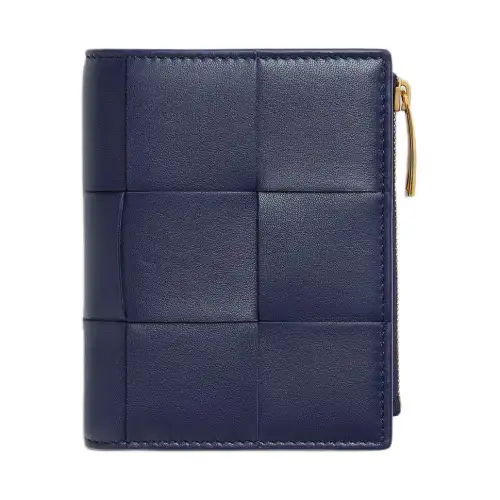 Bottega Veneta Lambskin Wallet Small Women's Duke Blue & Dark Red