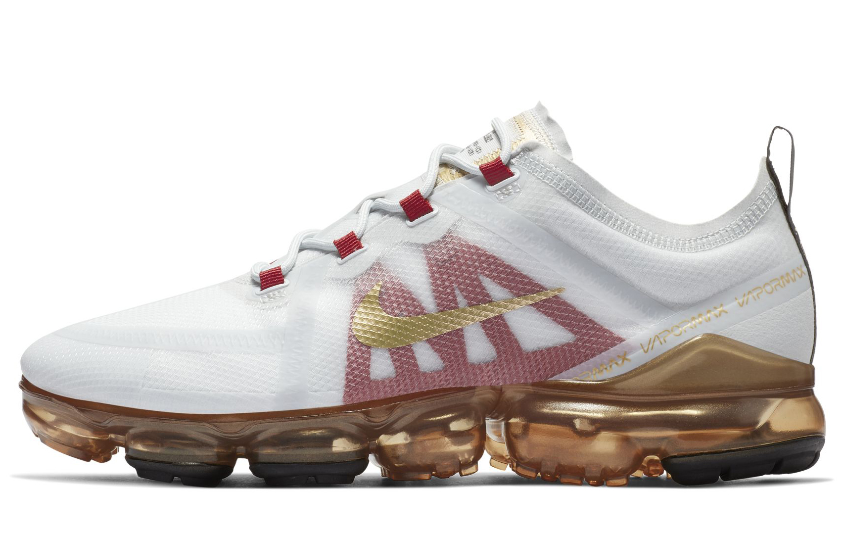 Nike VaporMax 2019 OG model, comfortable and fashionable fabric, low-top air-cushion running shoes, same style for men and women, white gold and red stitching