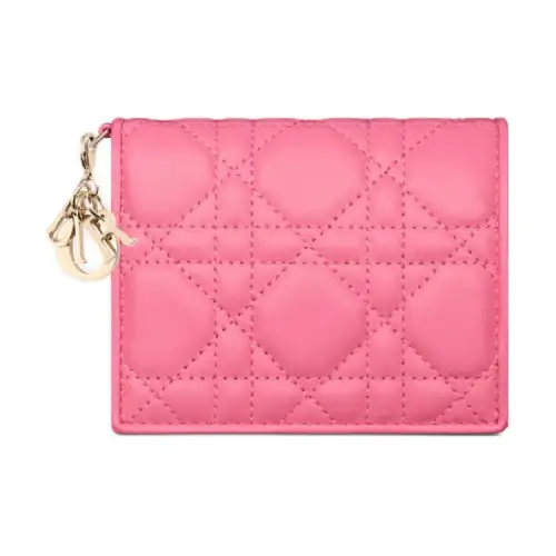 DIOR Lady Dior Lambskin Wallet Mini Women's Candy Pink