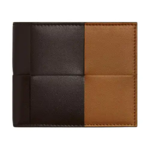 Bottega Veneta CASSETTE Calfskin Wallet Men's Dark Brown & Brown