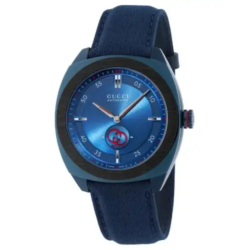 GUCCI Interlocking Wrist Watches Automatic Mechanical Movement Rubber Strap 41mm Blue Dial Men's Watches