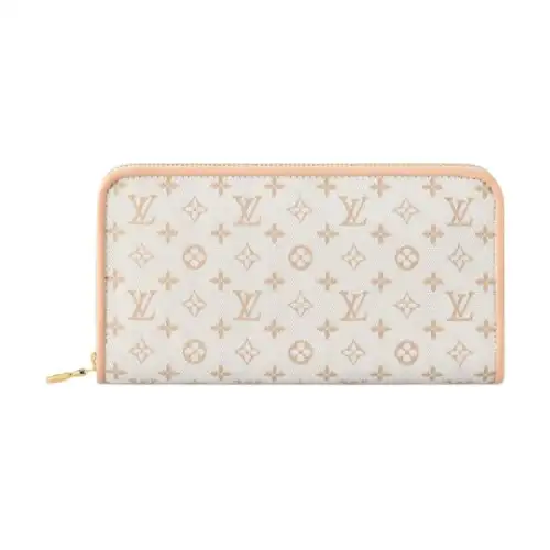 LOUIS VUITTON Leather Trim Wallet Women's White & Light Brown