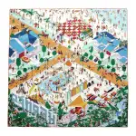 HERMES Mulberry Silk Scarves Women's Blue/Orange/Green