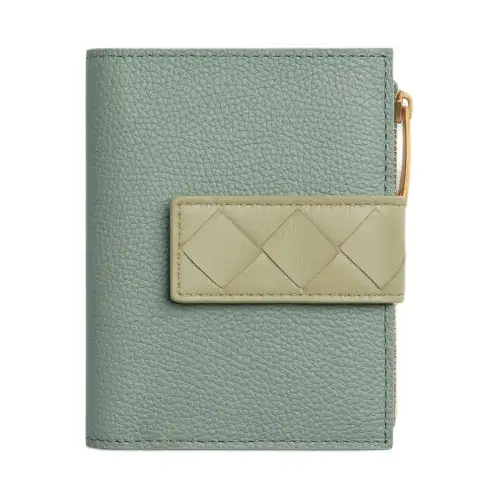Bottega Veneta Calfskin Wallet Small Women's New Sage Green & Stone Color & Khaki