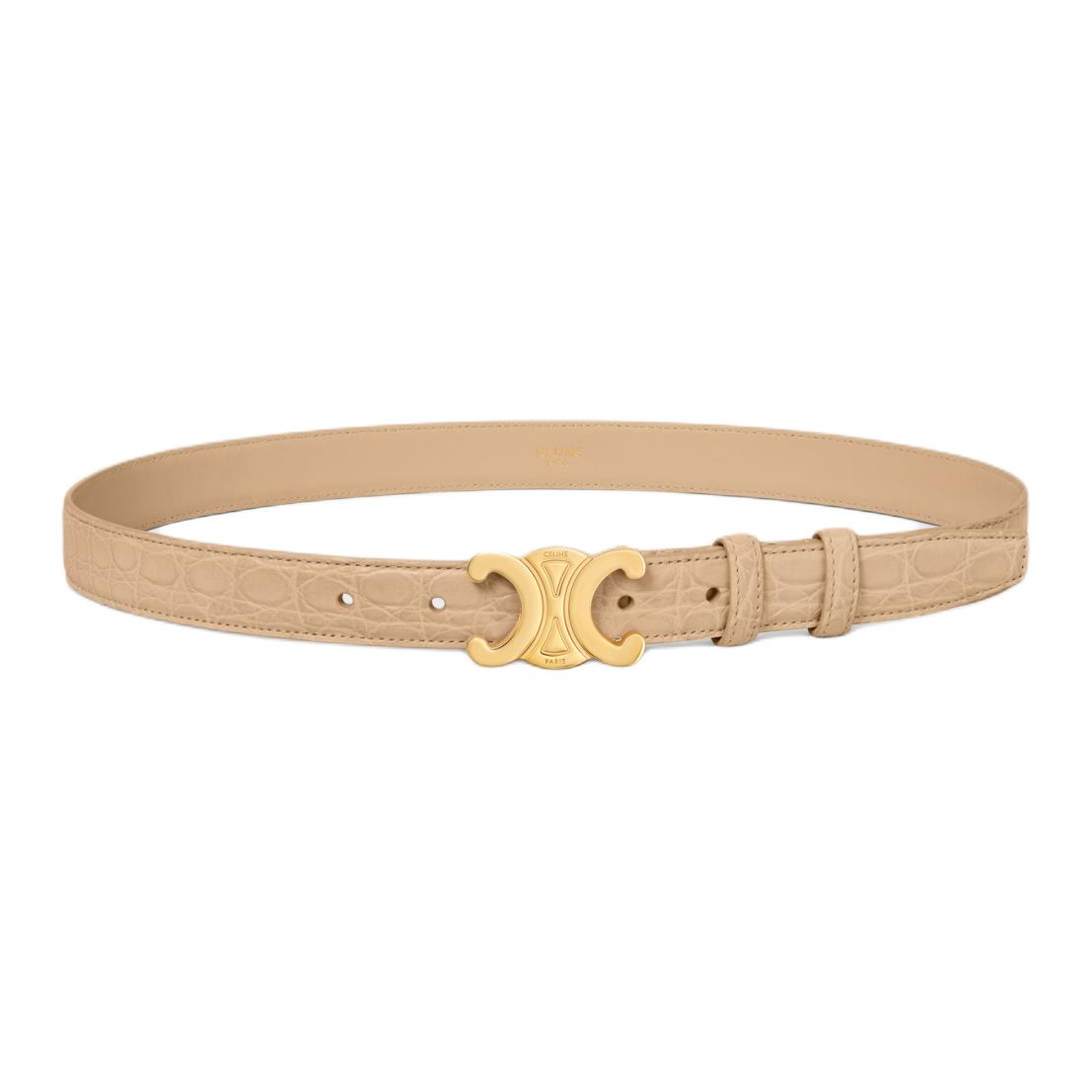 CELINE Brand Logo Leather Belts Women's Beige Width 2.5cm
