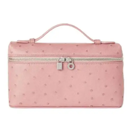 Loro Piana Ostrich Leather Handbag Women's Rose Hazelnut