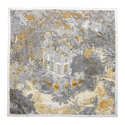 HERMES Silk Scarves Women's Dark Brown/White/Caramel