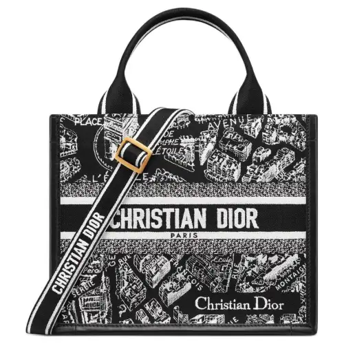 DIOR BookTote Embroidery Tote Bag, Shopping Bag, Shoulder Bag, Crossbody Bag, Handbag Small Women's Black & White